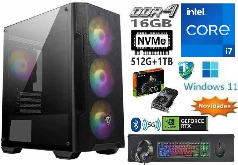 Pç Gamer 14ªG|i7-14700K|5.5G|16G|NVMe512G+SSD1TB|RTX5060-8G|5G+BT|W11