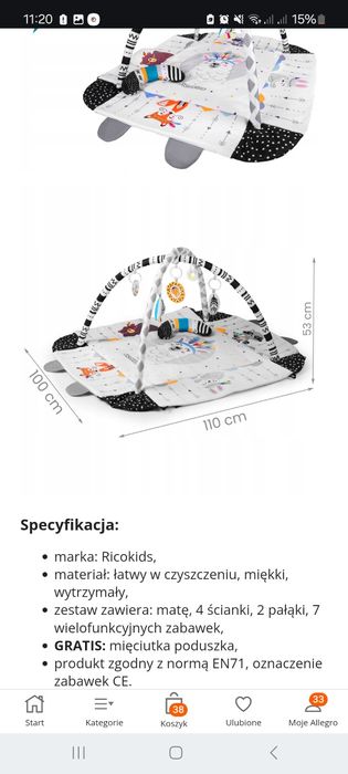 Mata edukacyjna ricokids dla niemowląt  interaktywna - stan idealny