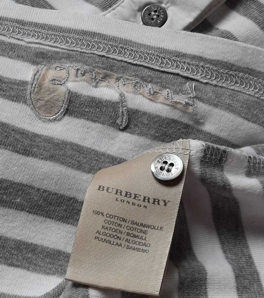 Burberry Oryginał haft Logo Bawełna koszulka biała szara bluzka L