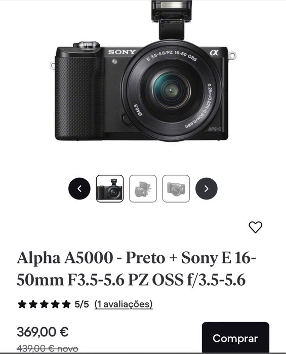 Máquina fotográfica SONY Alpha a5000 20.1mp - BATERIA PARA SUBSTITUIR!