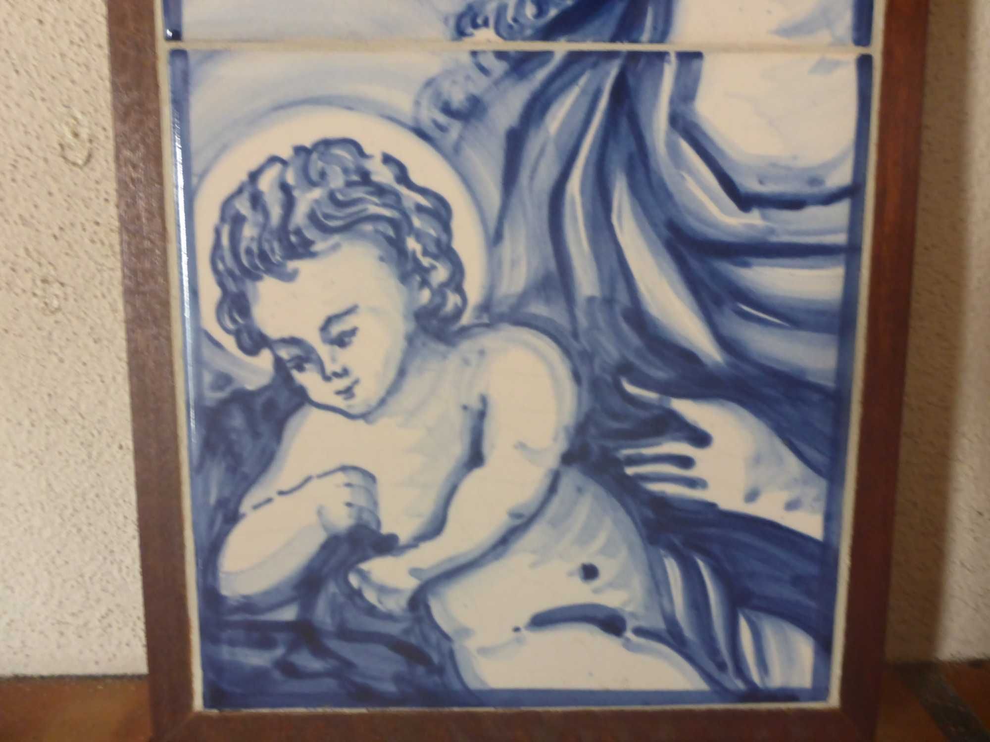 Quadro com 2 azulejos pintados á mão. Cerâmica de Alcobaça VINTAGE