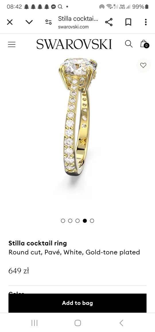 Nowy pierścionek Swarovski rozmiar 60