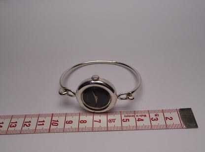 Srebrny zegarek bransoletka koło czarna tarcza KAROLUS