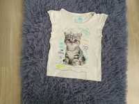 Palomino biała bluzka krótkie rękawy kot kotek dla dziewczynki 24 msc
