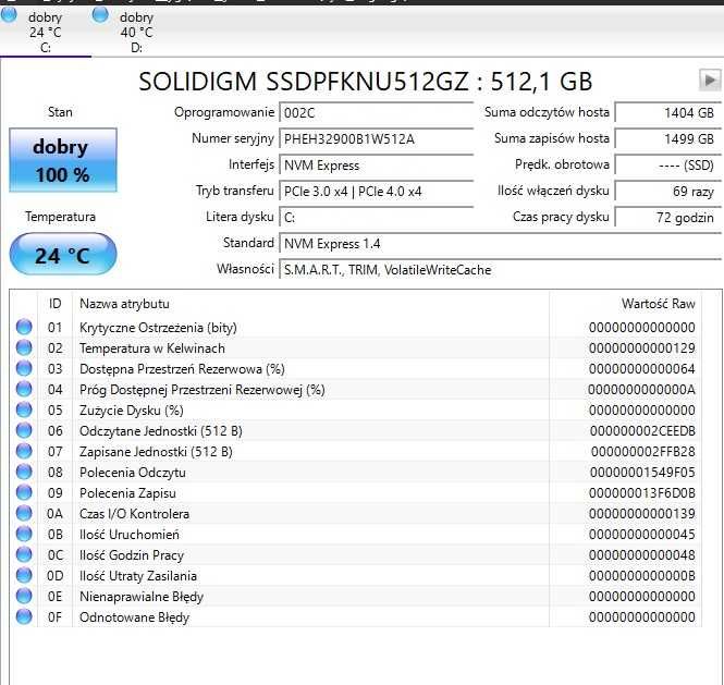 Dysk SSD 512GB Solidigm M.2 72h PCIe Gen4 NVMe P41 Plus