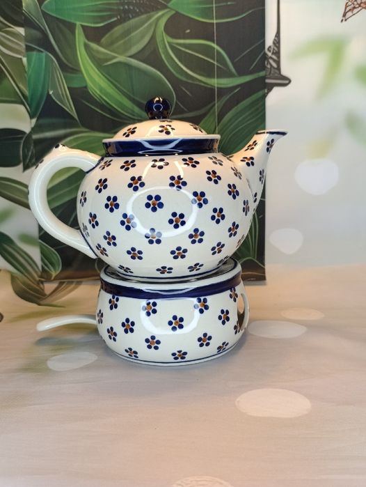 Imbryk ceramiczny Bolesławiec 1,5L + podgrzewacz Ceramika Bolesławiec