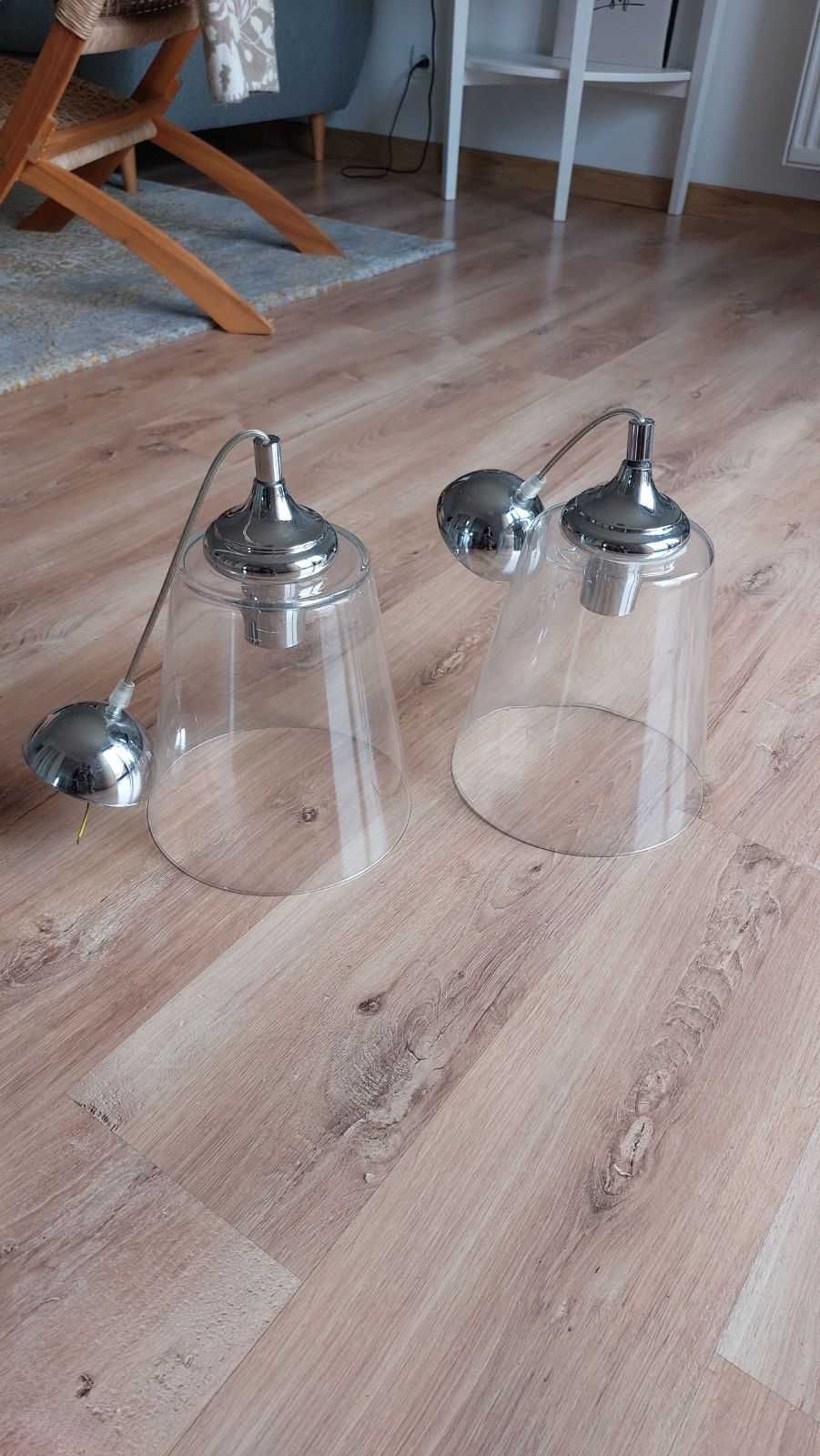 3 Szklane lampy wiszace srebrne wykonczenie jak nowe
