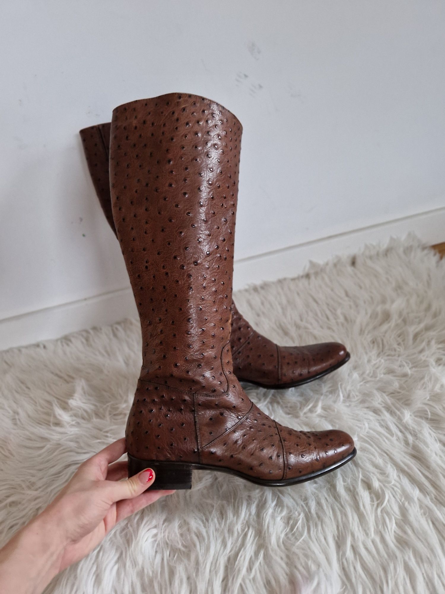 Elite by NORD 40 41 26,5cm skórzane kozaki oficerki skóra strusia