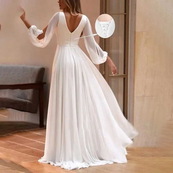 Suknia ślubna #59 linia A regulacja wiązana rękawy rozmiar 42 XL