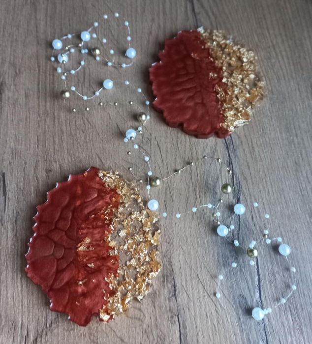 Rękodzieło Handmade Podkładki Pod Kubki Żywica Miedziany Brąz