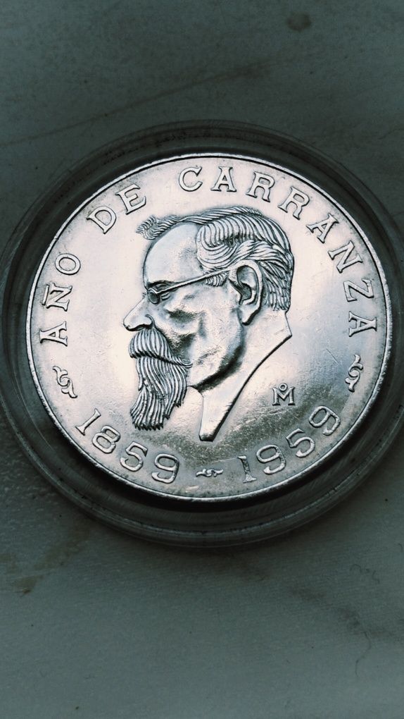 Meksyk 5 Pesos 1959 r Stu lecie urodzin Carranza srebro