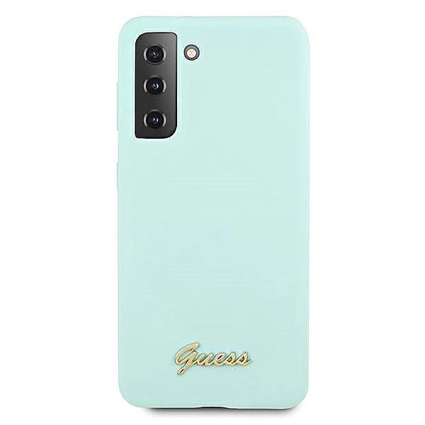 Etui Guess Silicone Script Metal Logo na Samsung Galaxy S21+ - niebies