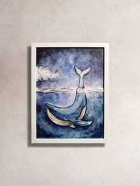 Картина акварельними фарбами А3/ подарунок дівчині/ море хвилі небо