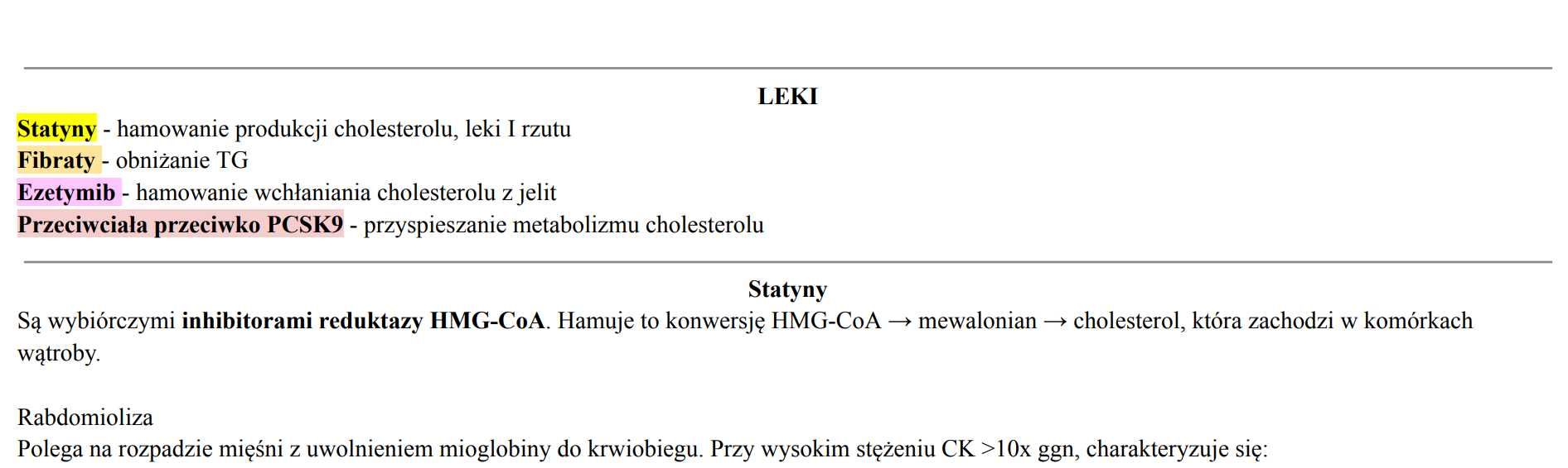 Notatki farmakologia medycyna - leki używane w dyslipidemiach
