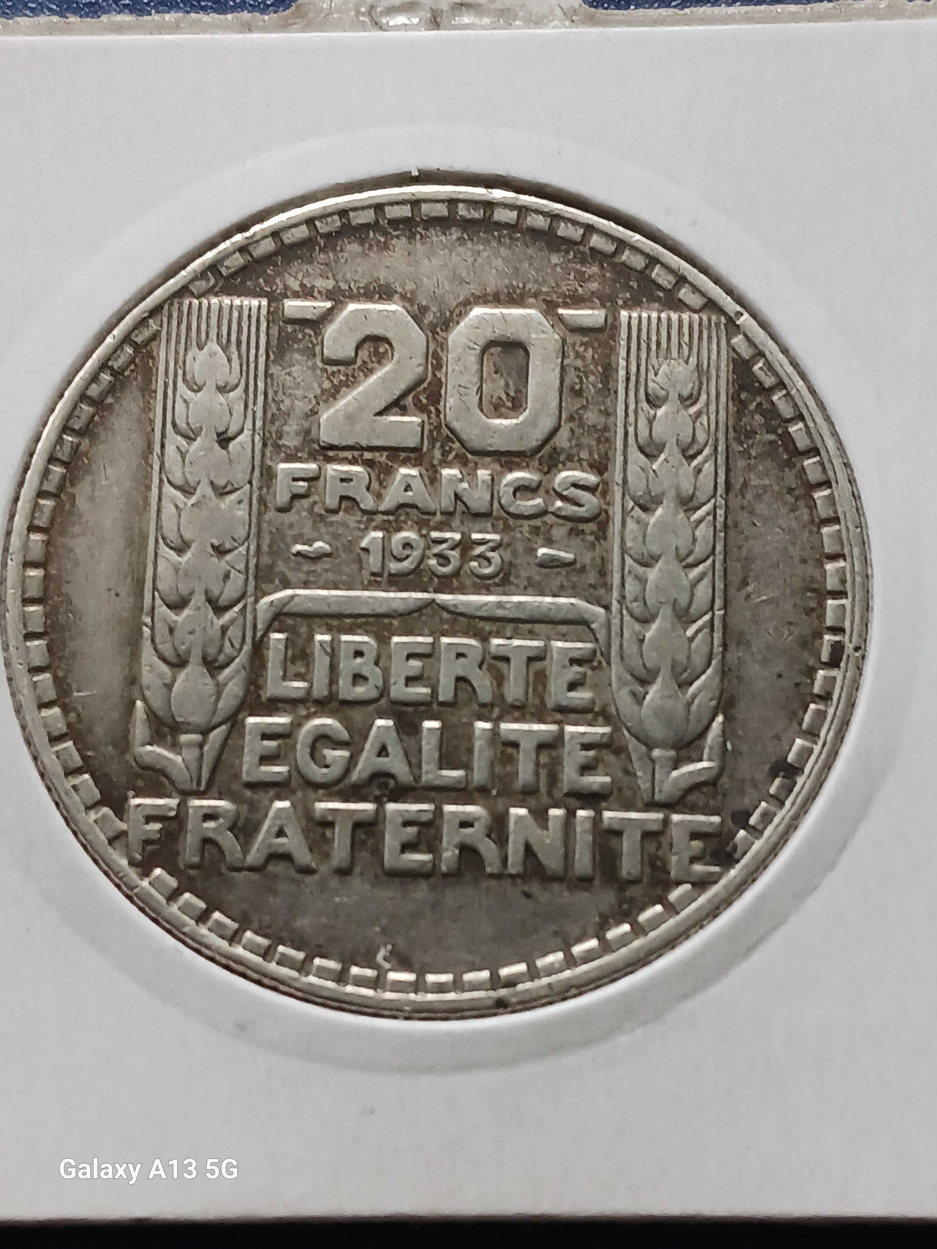 20 Franków - Francja 1933 r. - piękny stan -srebro