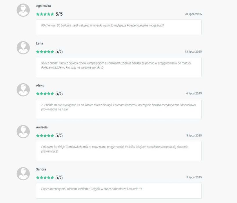 Korepetycje Biologia/Chemia Online - przygotowanie do matury
