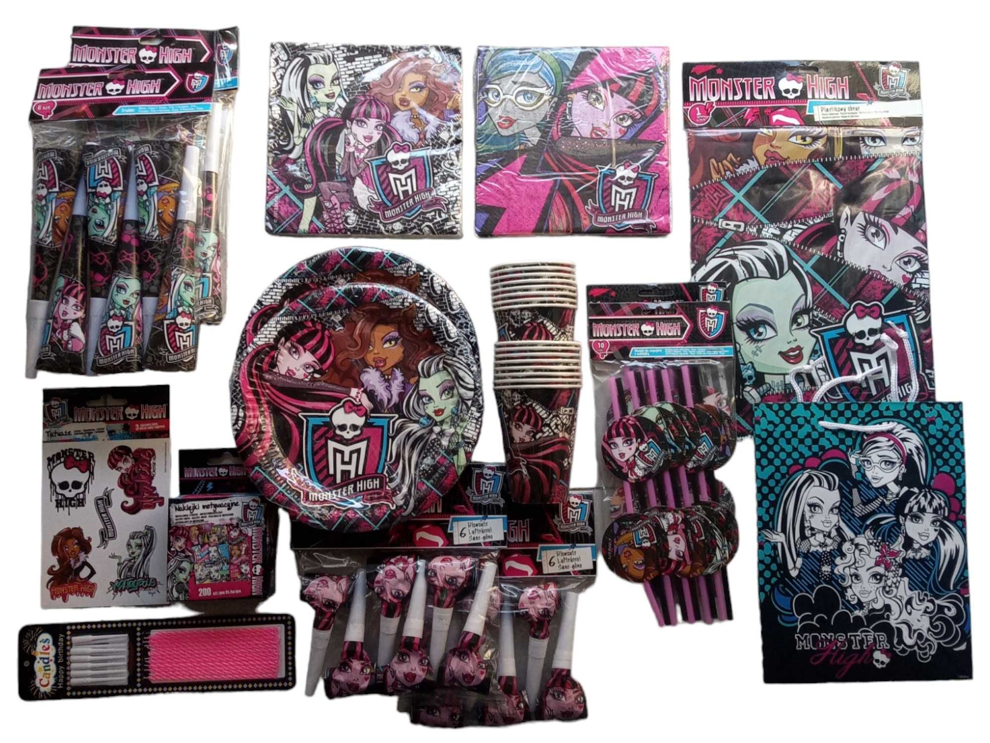 duży zestaw urodzinowy Monster High talerzyki kubki serwetki naklejki