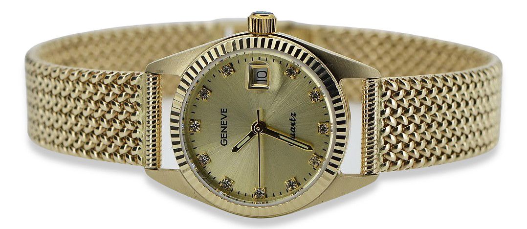 Złoty zegarek damski 14k 585 z bransoletą Geneve lw020ydyz&lbw003y Wr