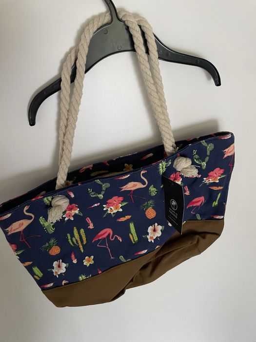 Nowa torba plażowa, wzor we flamingi