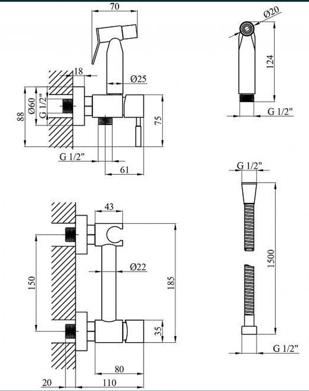 Смеситель кран гигиенический душ из нержавейки интим уход ARMATA SUS22