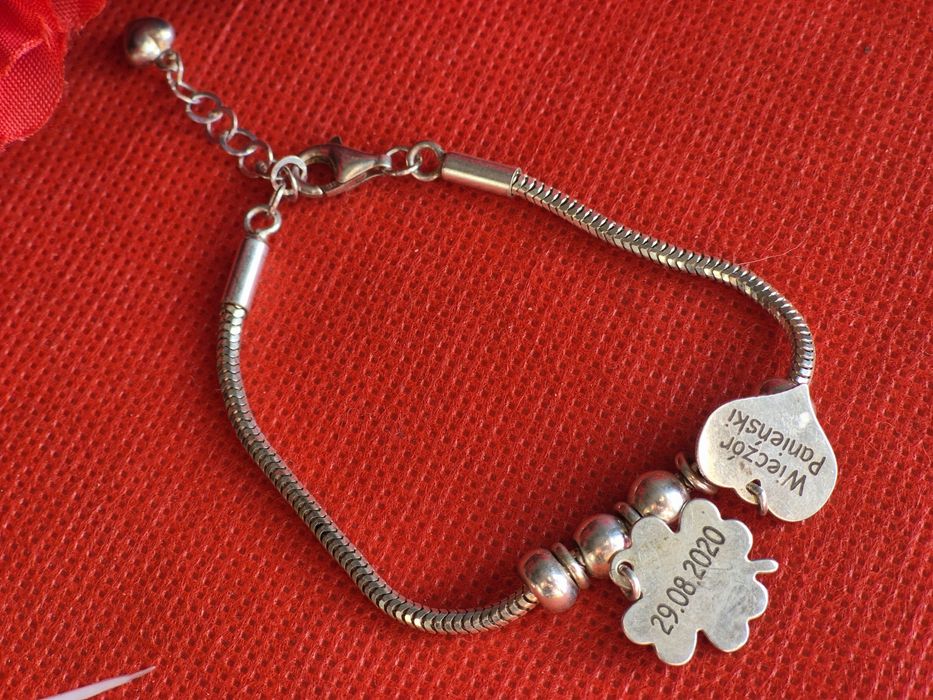 Damska srebrna bransoletka charms jak Pandora 17+3,5 cm