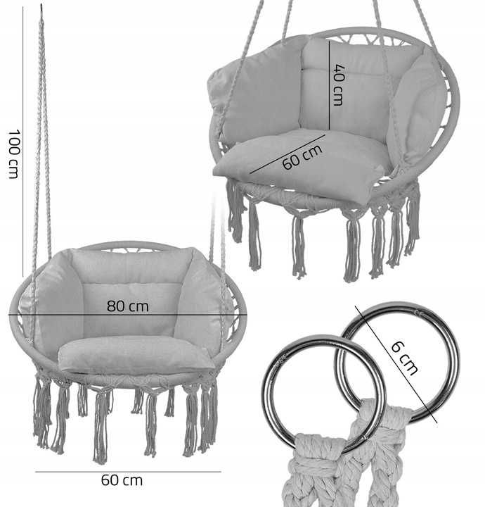 Підвісне крісло гойдалка.60см.150кг.+ подушка
