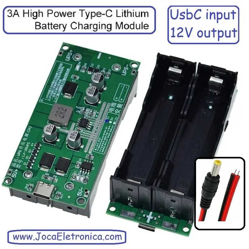 Carregador de duas baterias de lítio por USB typeC