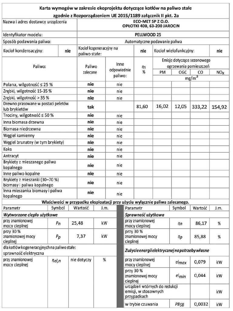 Kocioł pelletowy PELLWOOD 25 kW z podajnikiem na pellet Lista ZUM