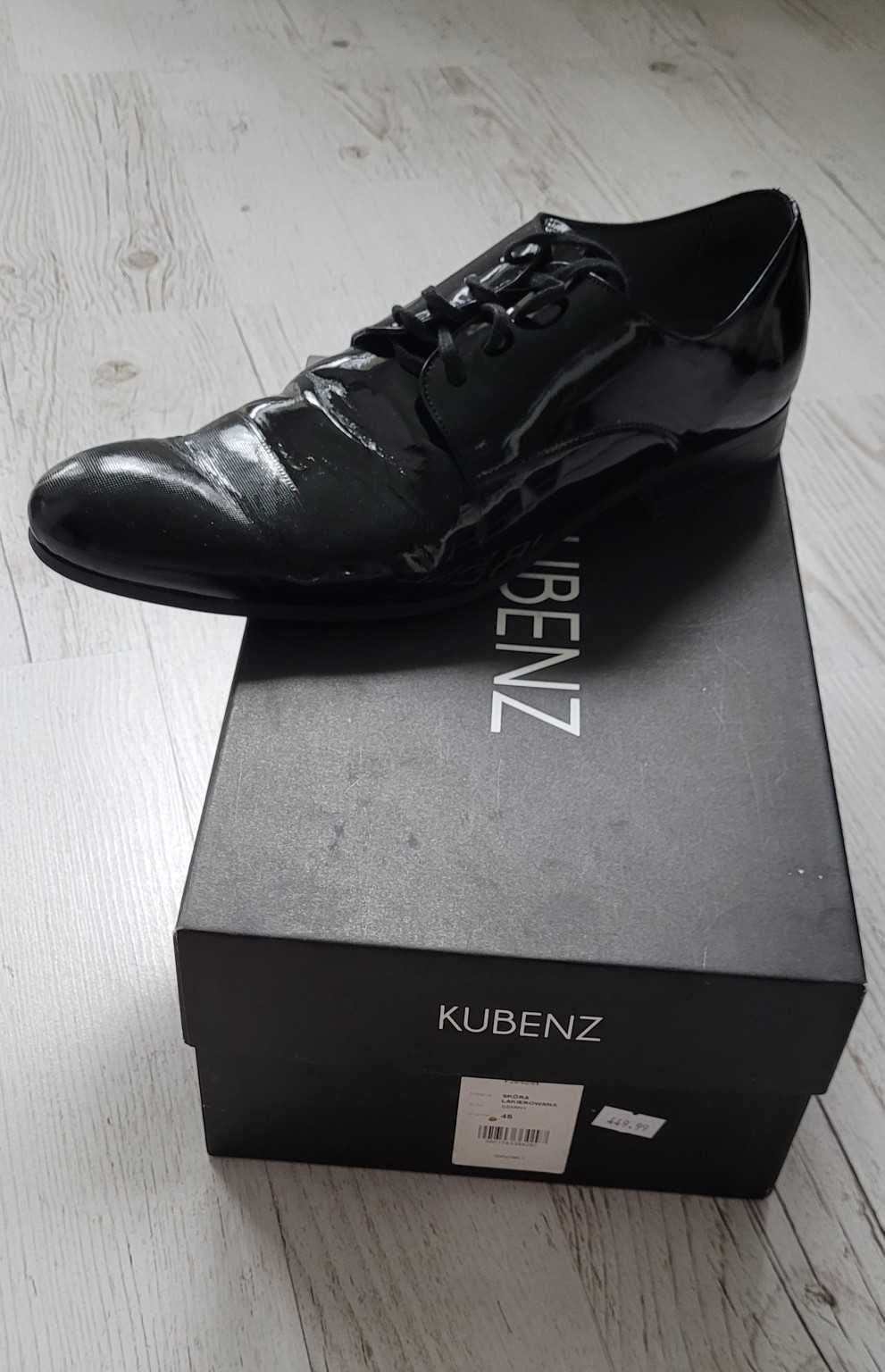 Eleganckie buty KUBENZ – skóra lakierowana, czarne, r. 45 – jak nowe!