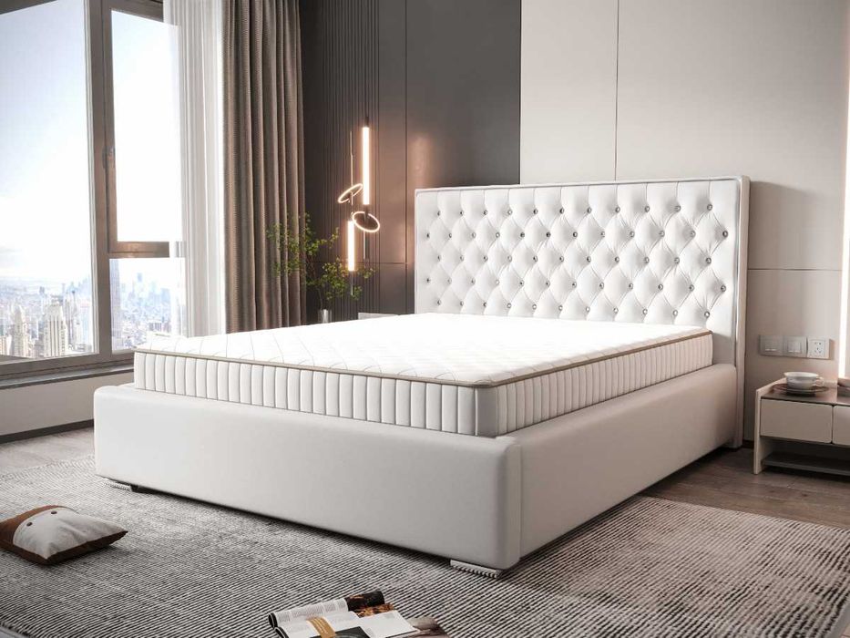 Pikowane Łóżko Podwójne Ze Stelażem Pojemnikiem Wybór Rozmiarów PANAMA