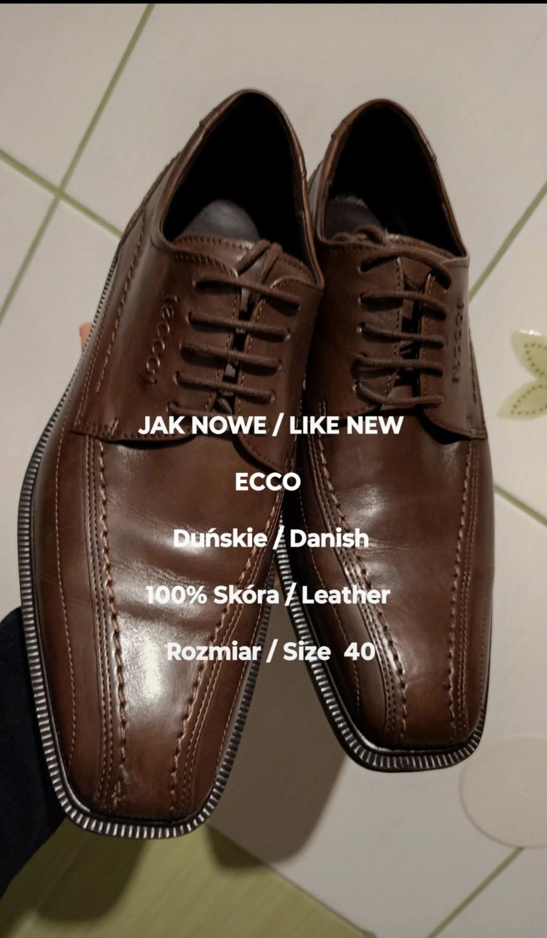 ECCO  Duńskie eleganckie męskie półbuty skórzane, 100% Skóra, Roz. 40