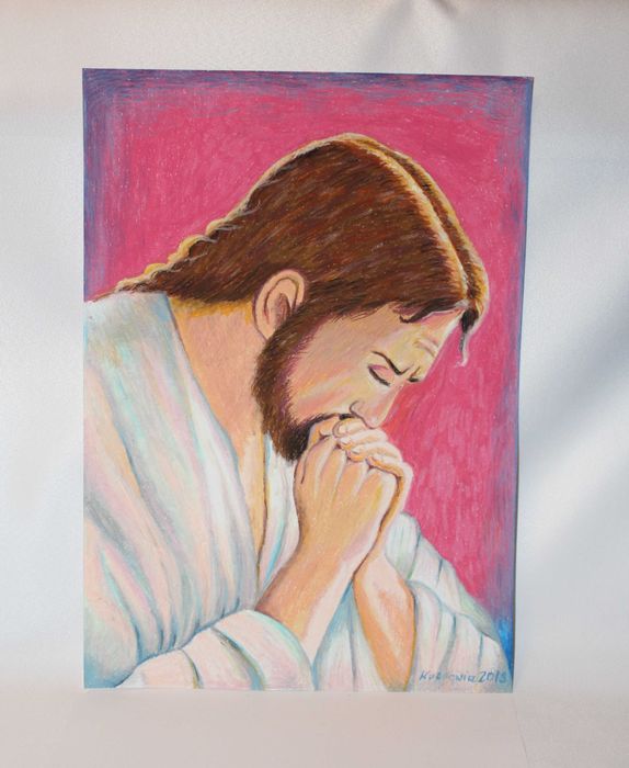Obraz religijny pastele olejne - Jezus Chrystus na modlitwie / święty
