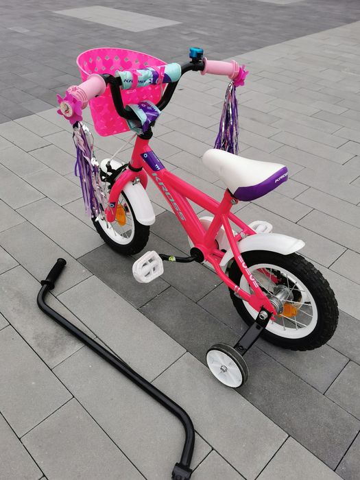 Rower rowerek 12 cali Kross z kółkami bocznymi i kijem