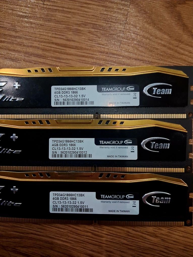 Озу 4Gb DDR 3, марка Team Elite+ 3 шт комплект 12Gb
