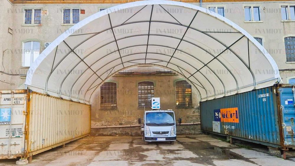 Zadaszenie kontenerów łukowa hala namiotowa 12x12 m kontenerowa morski