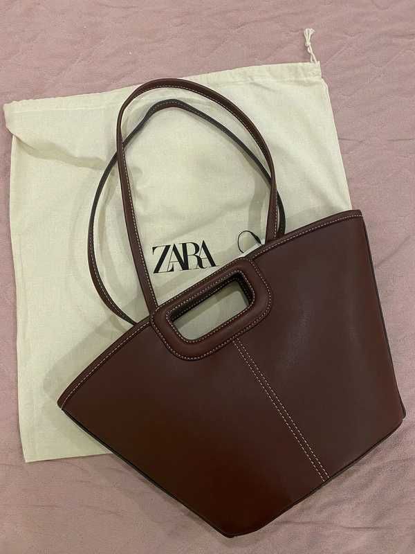 zara mala tote bag com pesponto bordeaux