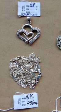 Срібні прикраси Підвіска сердечка / Срібна цепочка ланцюжок 45 см