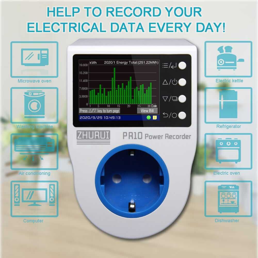 Zhurui PR10-C Monitor energii, miernik zasilania, watomierz 230V