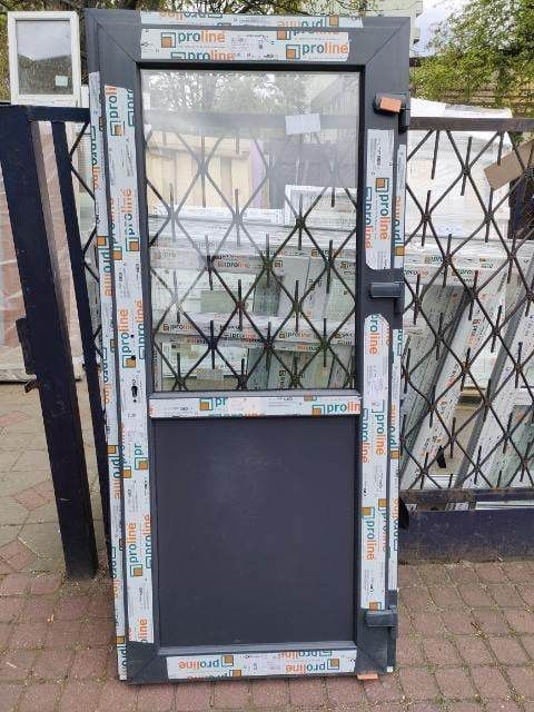 Drzwi PCV zewnętrzne do sklepu biura na taras,białe antracyt złoty dąb