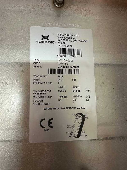 Płytowy wymiennik ciepła SECESPOL L-Line LC110-40-2'' jednoprzepływowy