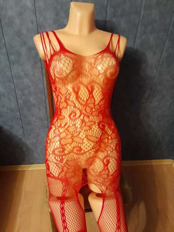 Czerwone urocze bodystocking damskie kombinezon bielizna