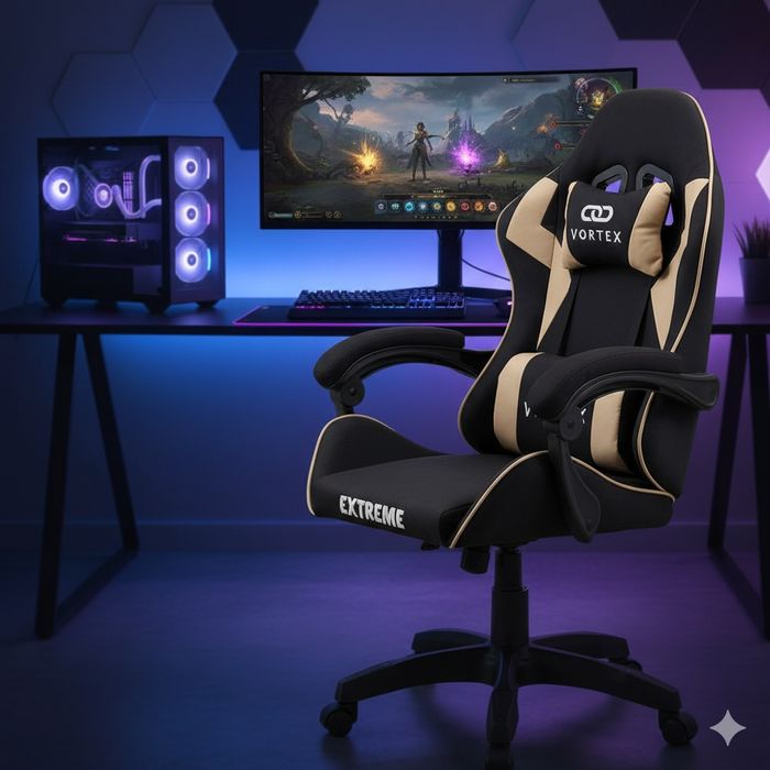 Fotel Gamingowy Vortex Beige z Tkaniny w Super CENIE!