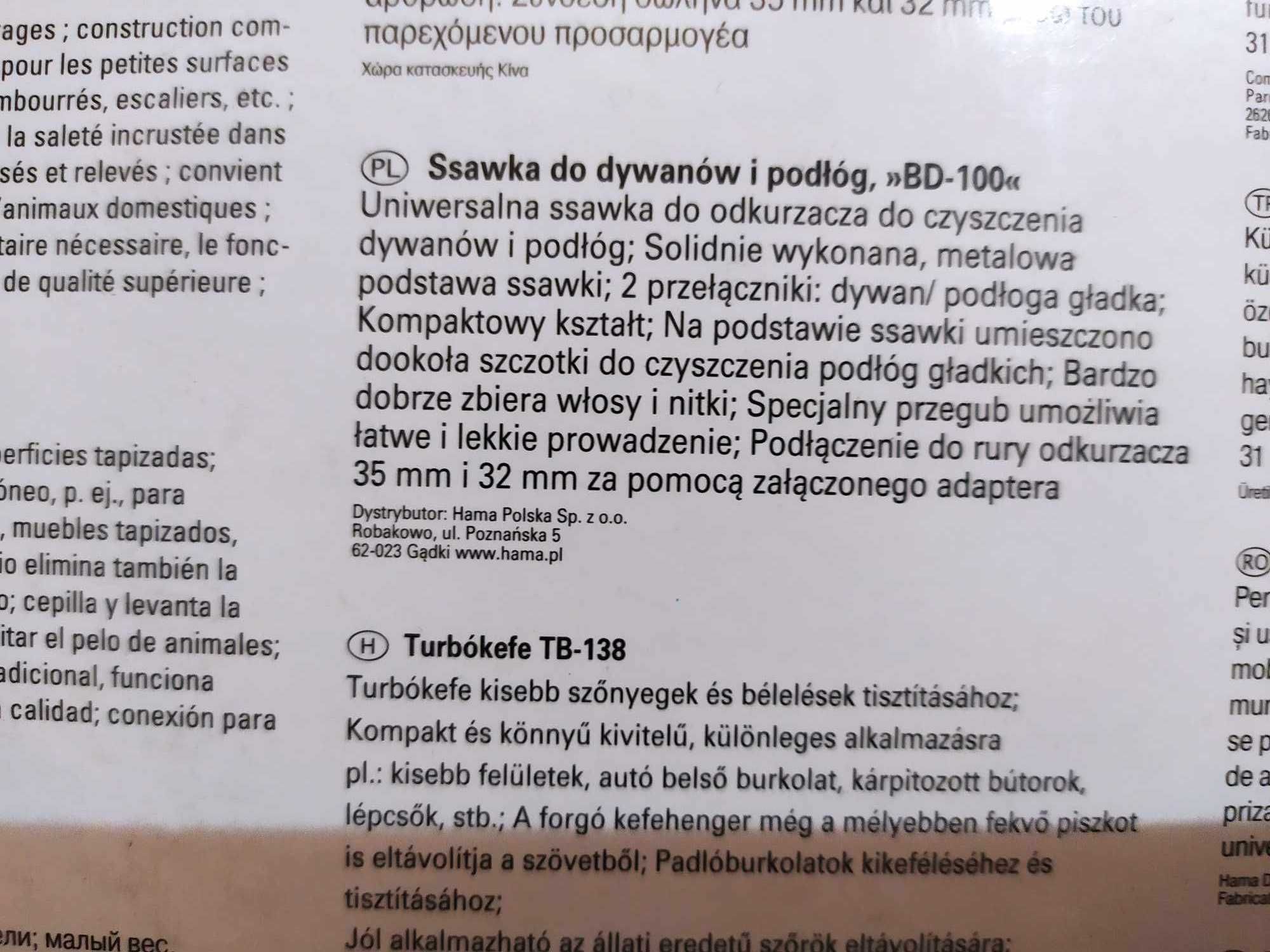 Turboszczotka Ssawka do Dywanów i Podłóg BD-100