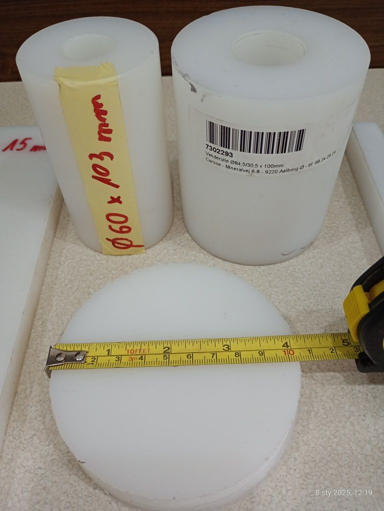Teflon biały (materiał PTFE) formatki teflonowe o różnych wymiarach.