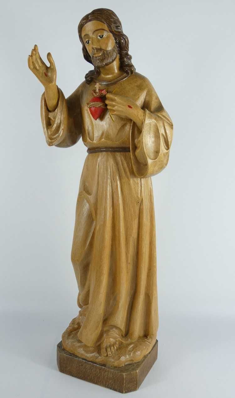 Figura rzeźba Jezus Chrystus Serce Jezusa drewno 62 cm