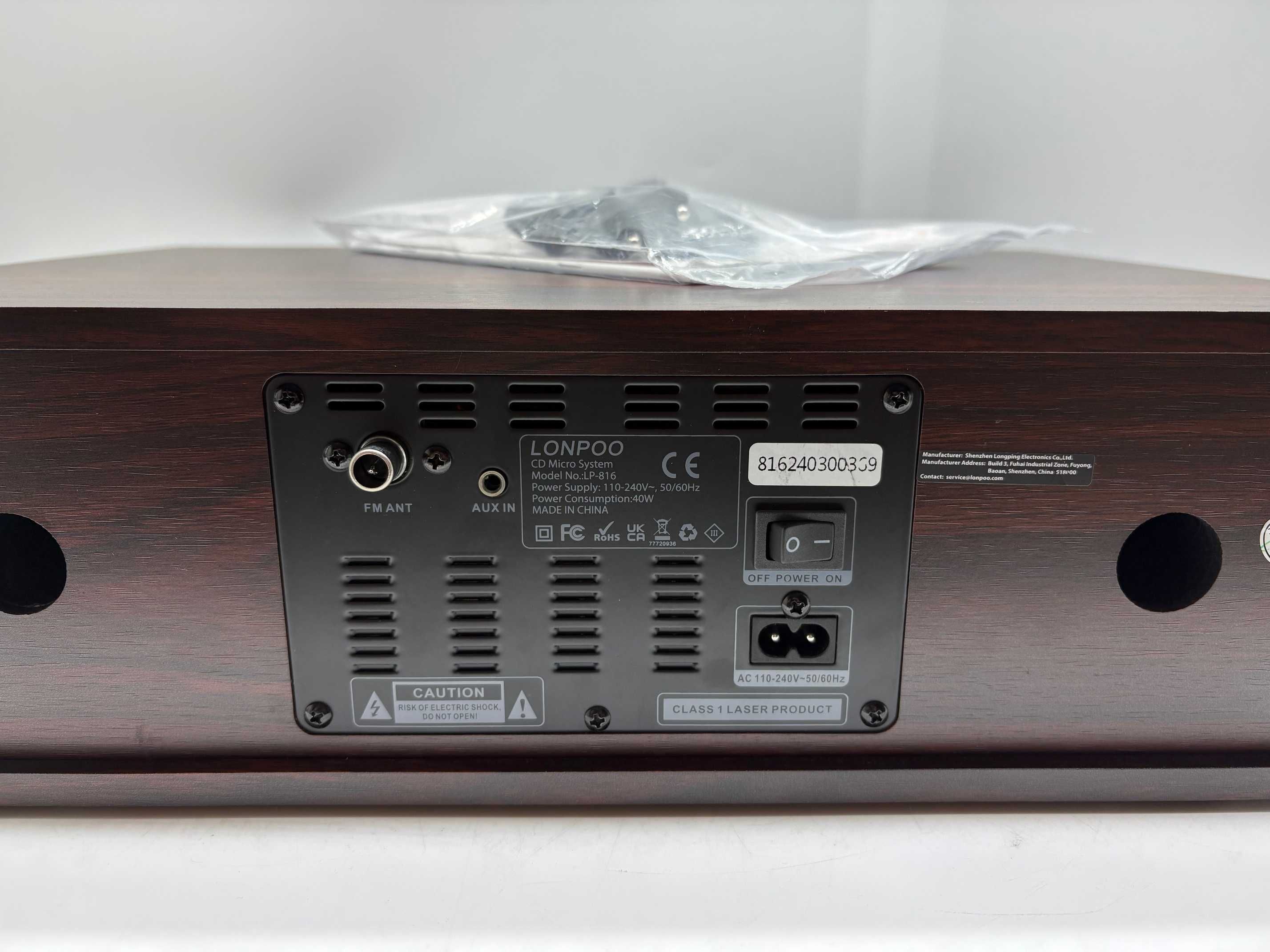 LONPOO Radio Wieża stereo Drewno HiFi CD Bluetooth FM USB AUX