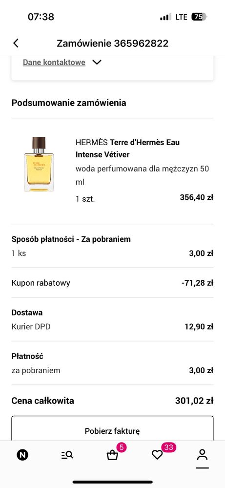 Perfumy Terre d’hermes 280zł dwa razy użyte