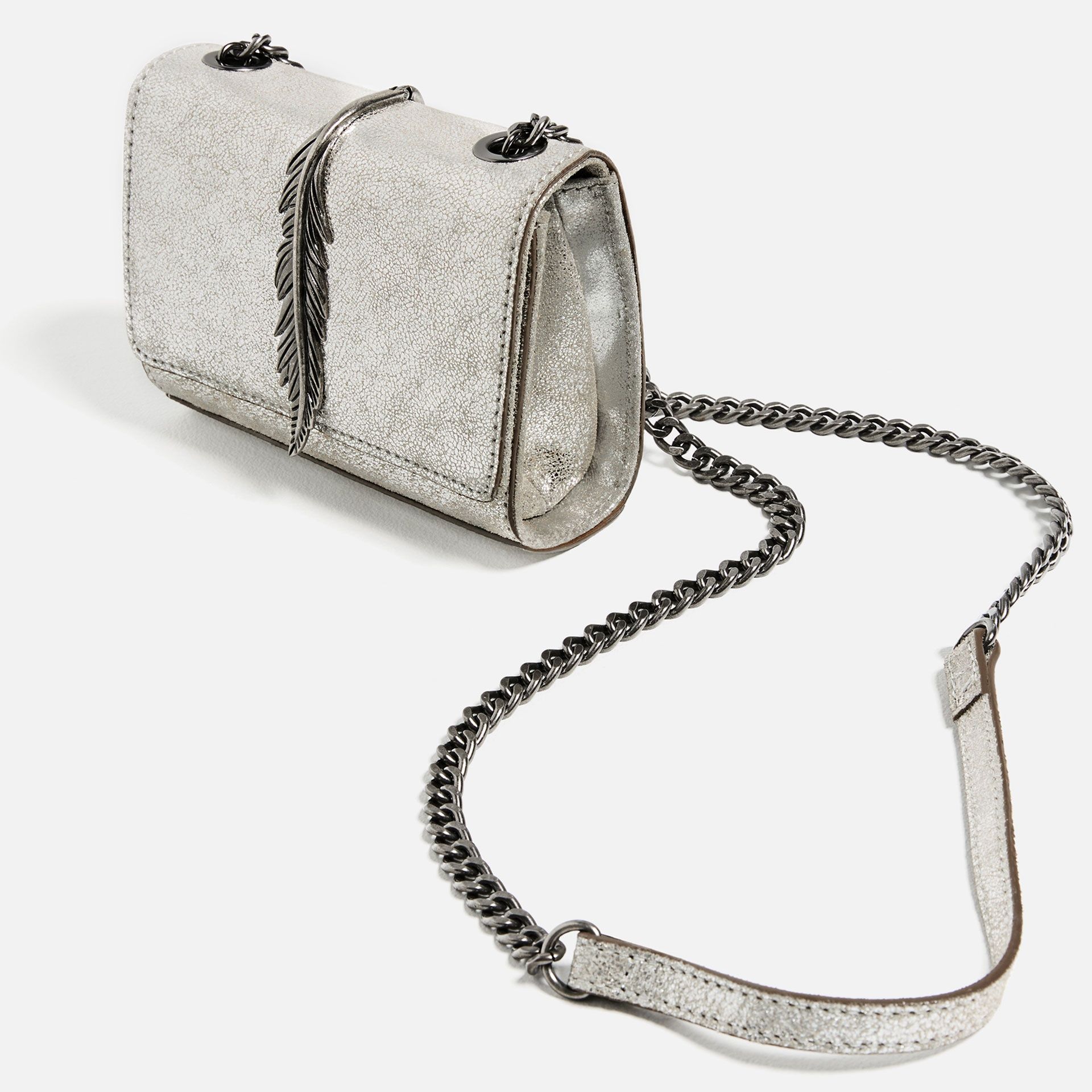 Кожаная сумка Zara металлик серебро кожа