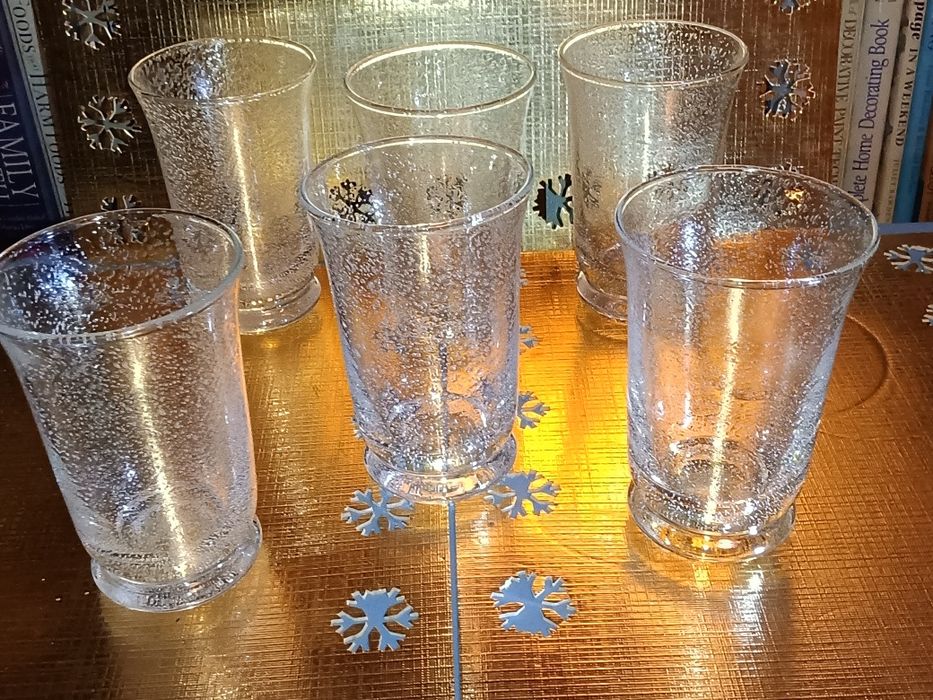 6 X HAND MADE śliczne wysokie szklanki Krosno Tarnów SZKŁO SPIENiONE