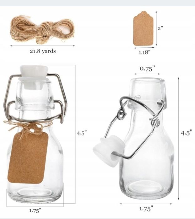 Mini butelki szklane o pojemności 60 ml, z zamknięciem pałąkowym 26st.